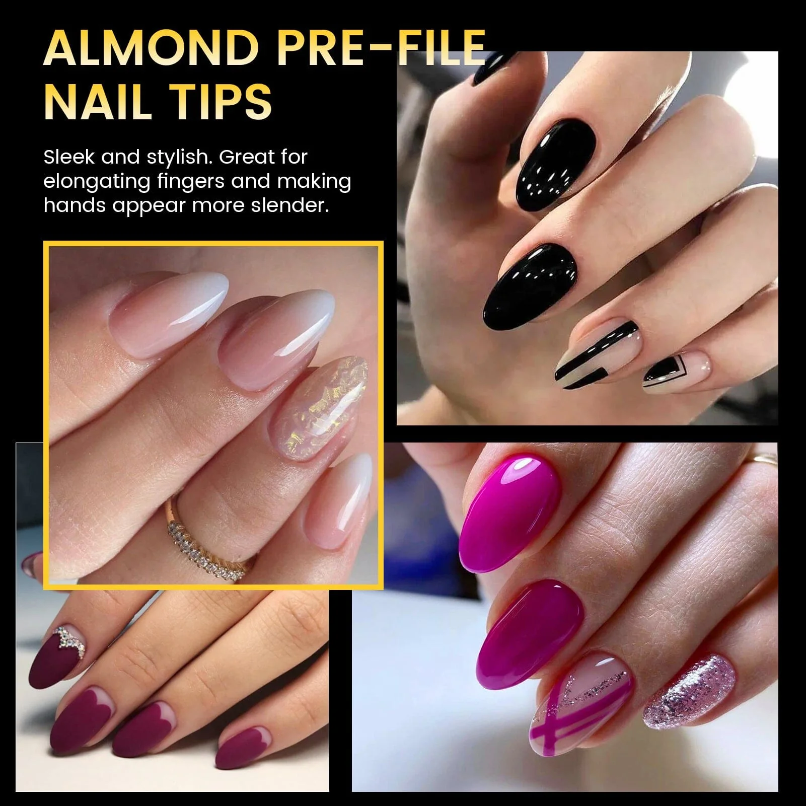 288pcs Short Oval Pre-File Nail Tips 12 Different Sizes - Image 3