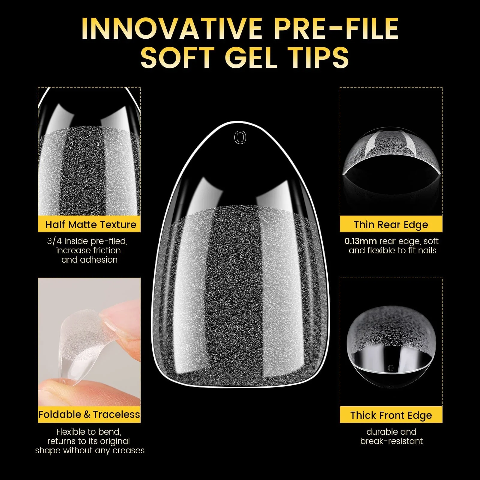 288pcs Short Oval Pre-File Nail Tips 12 Different Sizes - Image 4