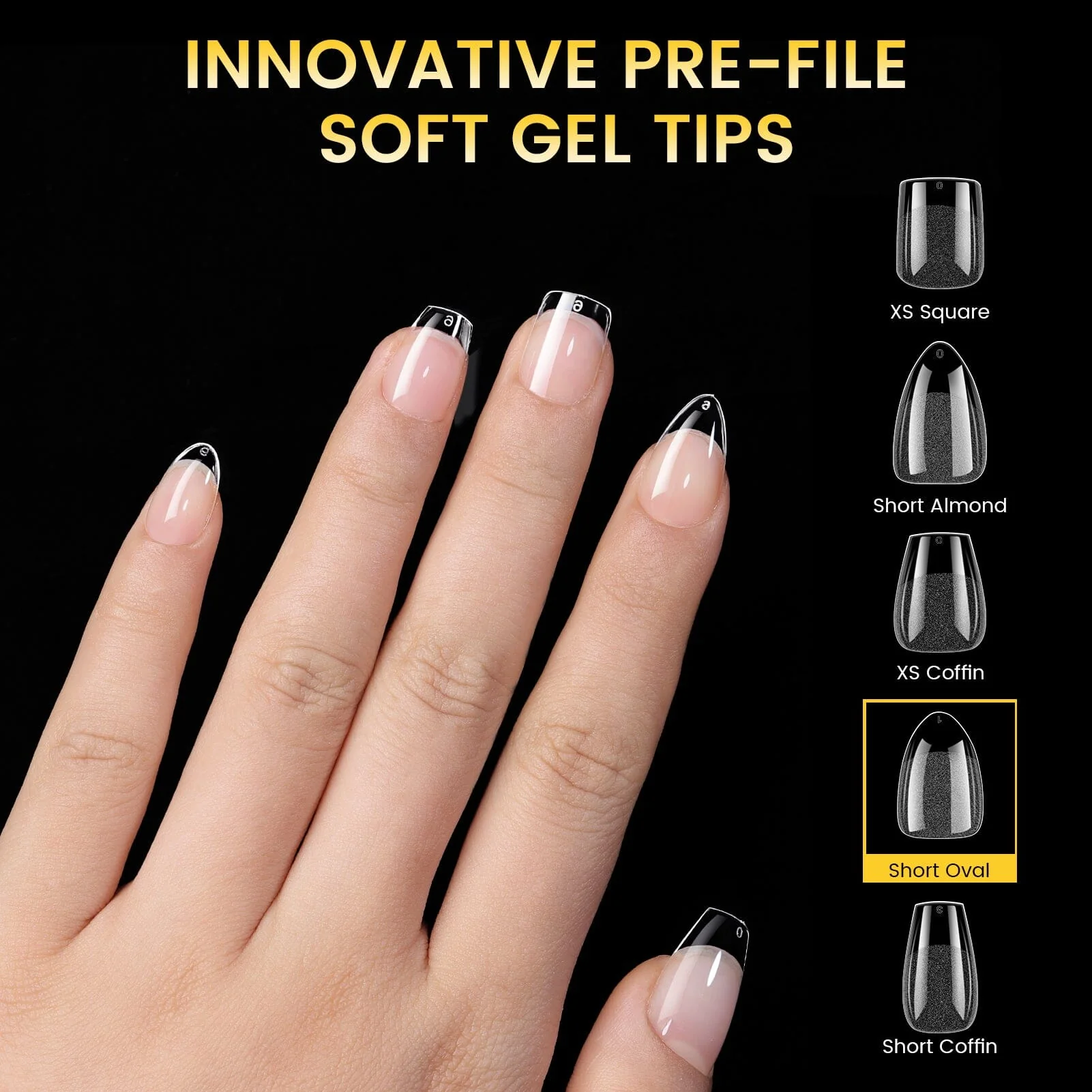 288pcs Short Oval Pre-File Nail Tips 12 Different Sizes - Image 6
