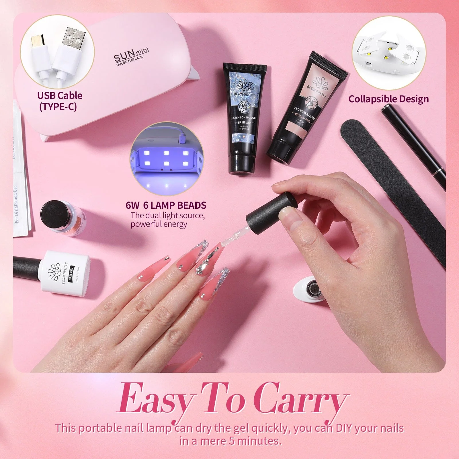 6 Colors Extension Nail Gel Starter Kit - Image 3