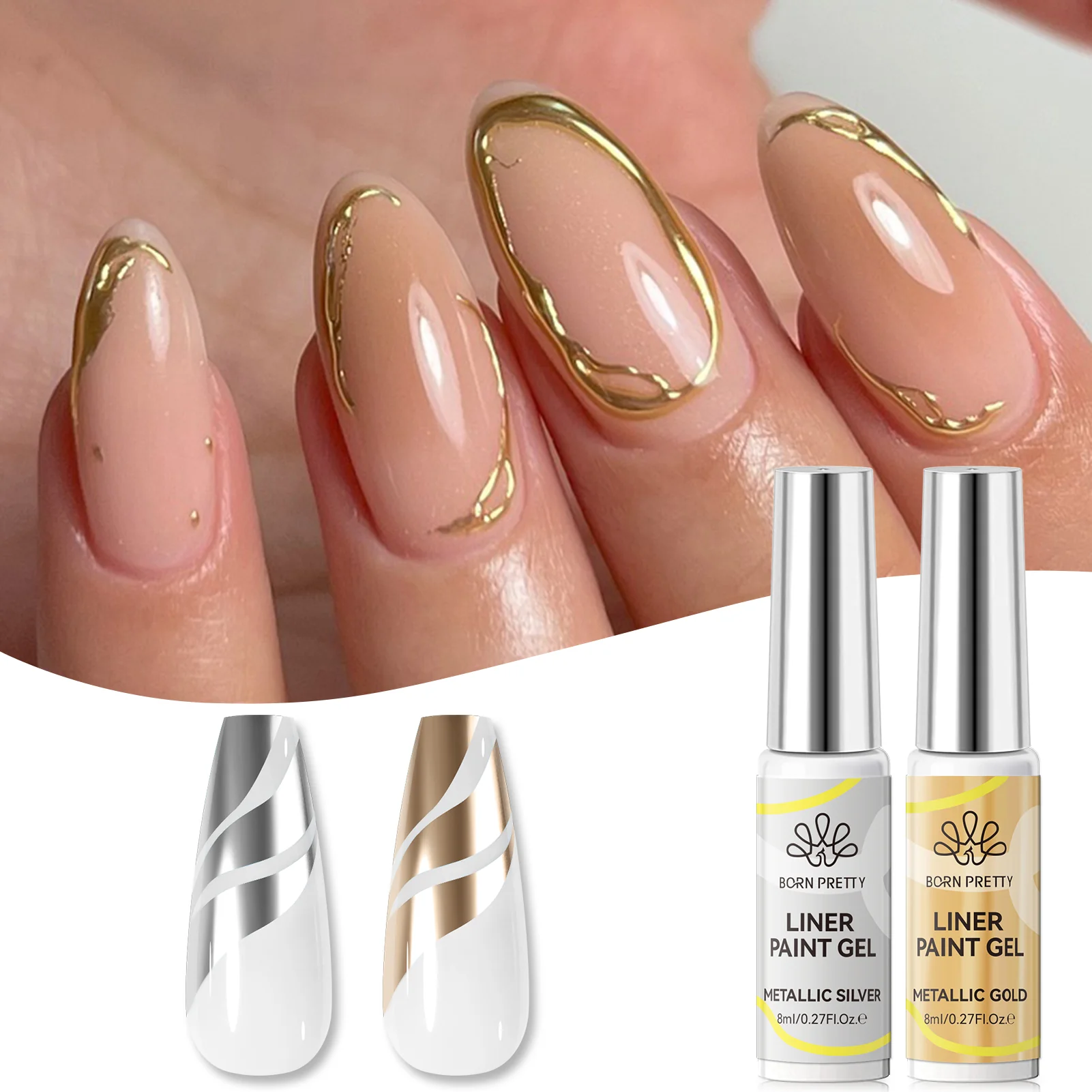 Gold & Silver Metallic Liner Gel 8ml - Image 10
