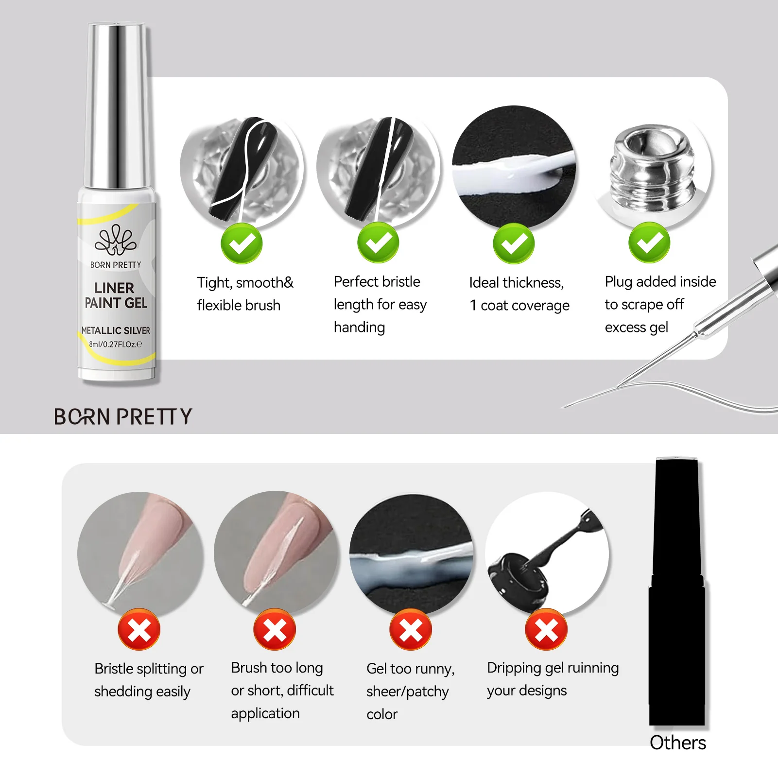 Gold & Silver Metallic Liner Gel 8ml - Image 7