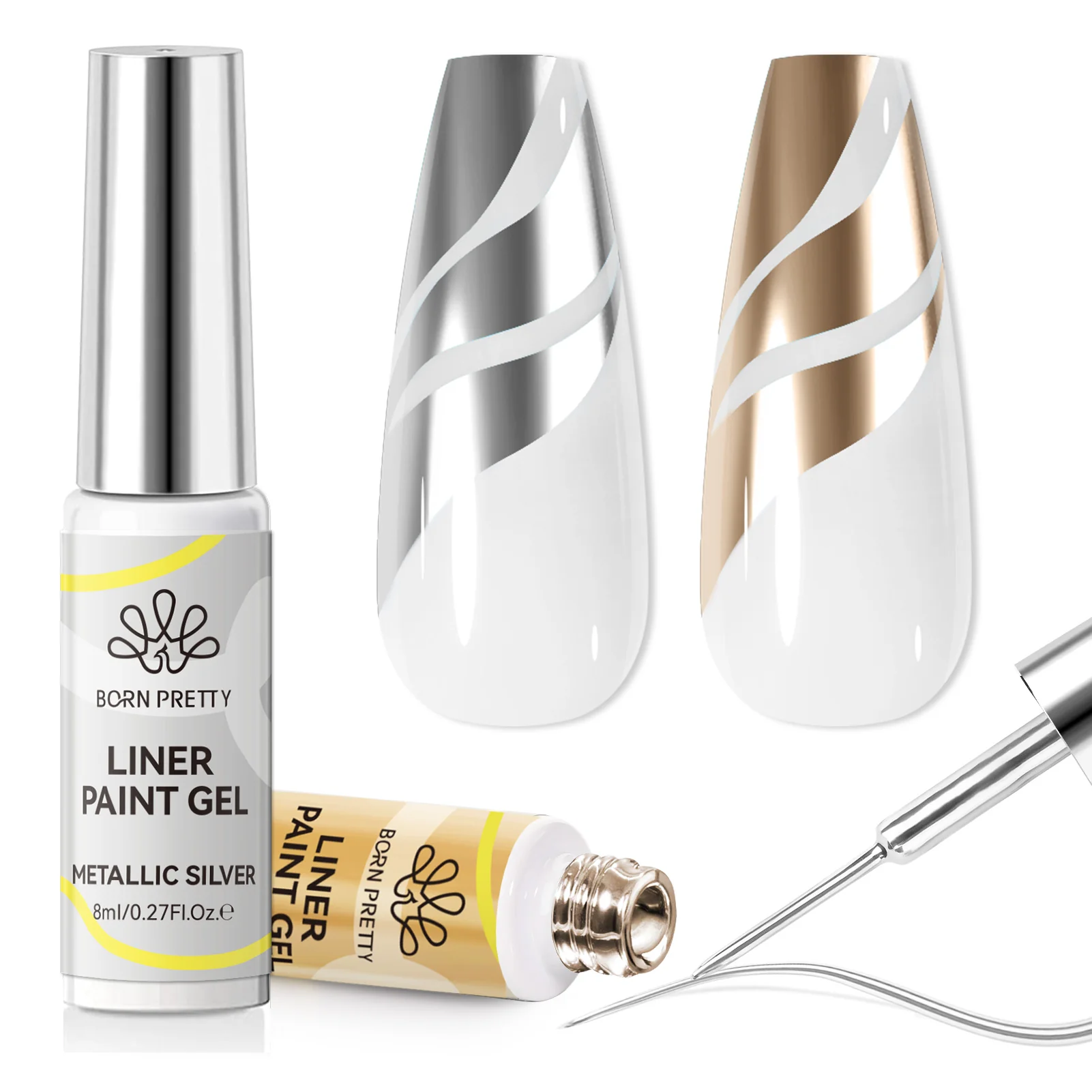 Gold & Silver Metallic Liner Gel 8ml - Image 9