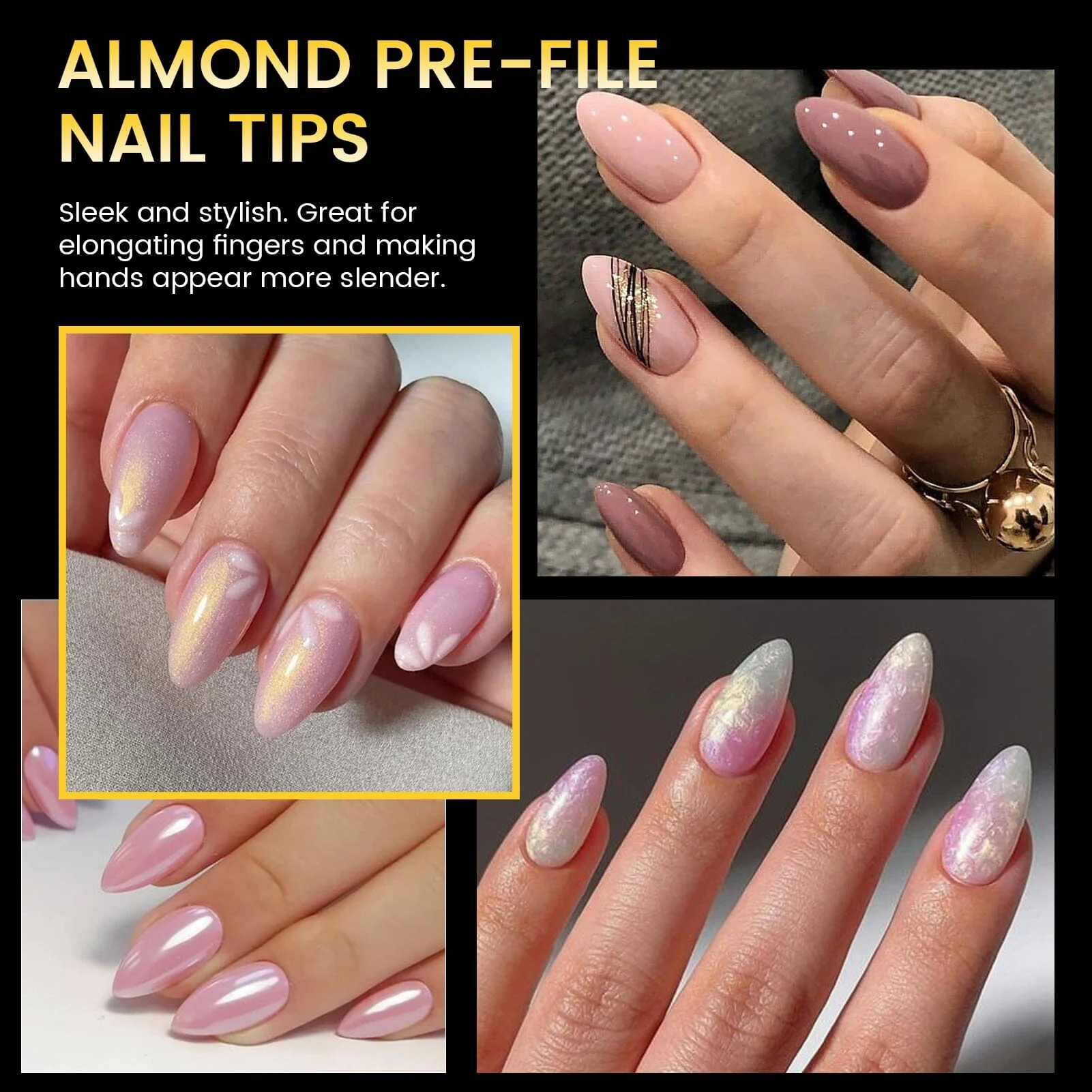 288pcs Short Almond Pre-File Nail Tips 12 Different Sizes - Image 3