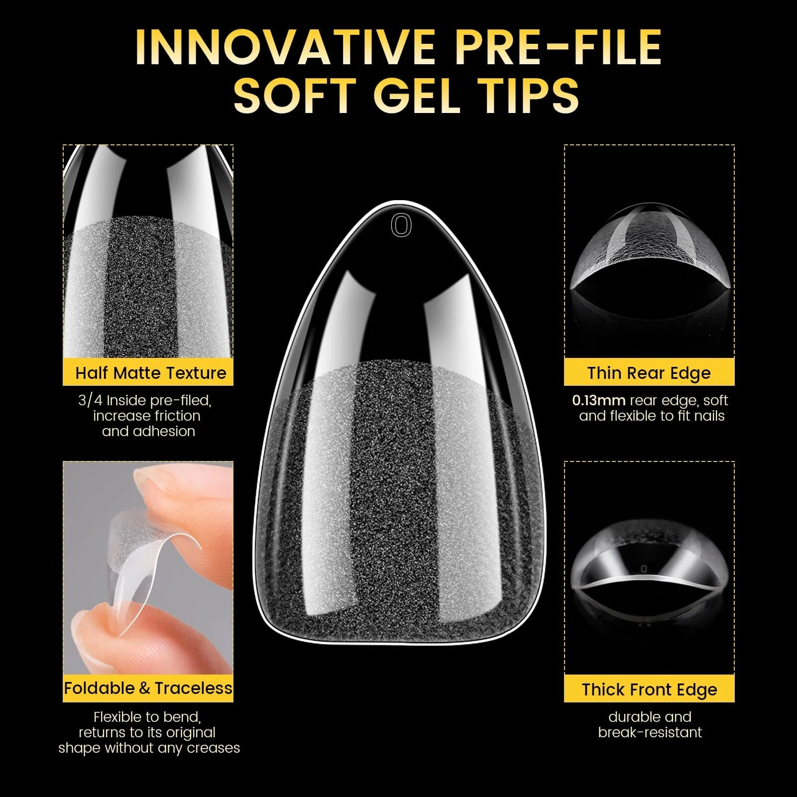 288pcs Short Almond Pre-File Nail Tips 12 Different Sizes - Image 4