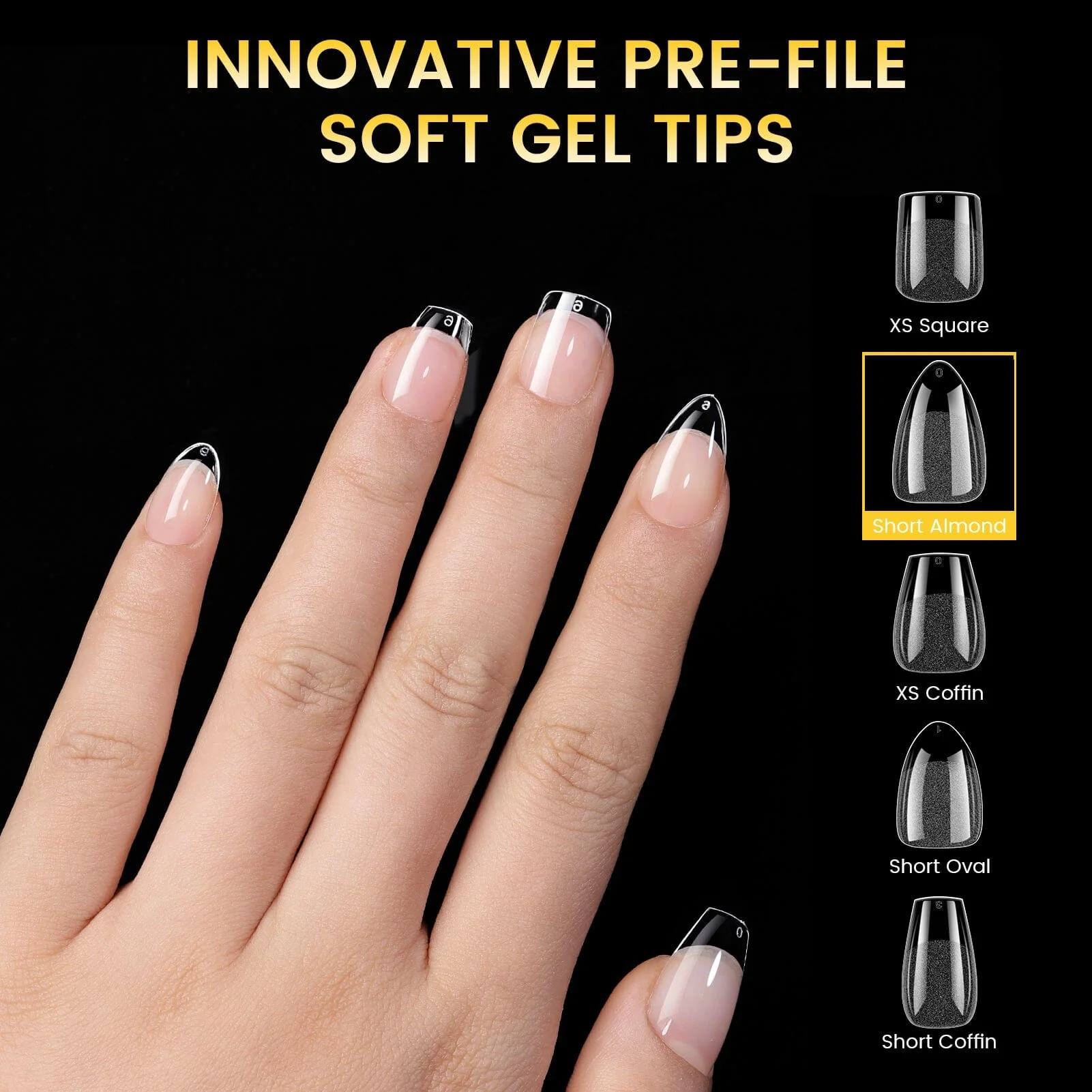 288pcs Short Almond Pre-File Nail Tips 12 Different Sizes - Image 6